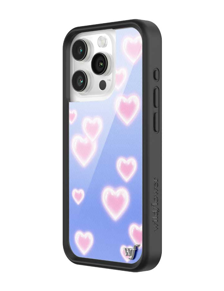 Wildflower iPhone case 15 Pro Dreamy Hearts Blue Pink Cute