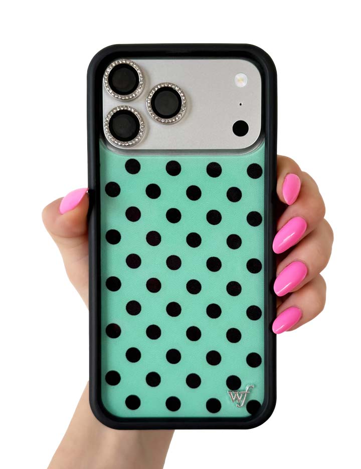 青瓷綠波卡點 Polka Dot Turquoise Black 手機殼