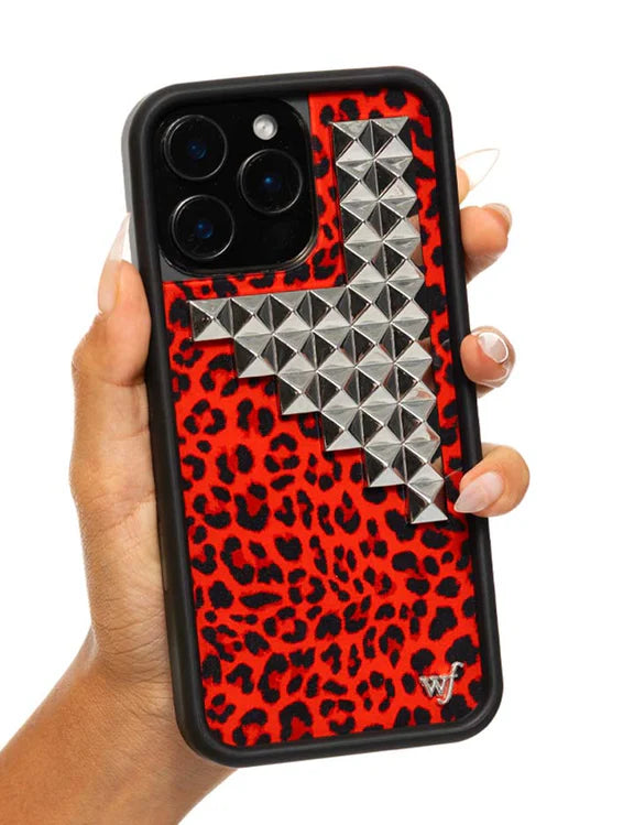 Red Meow Stud Phone Case (Red Leopard Print Punk Series) 
