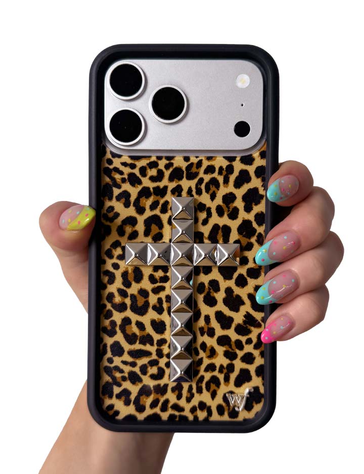 Leopard Print Stud Cross Meow Phone Case