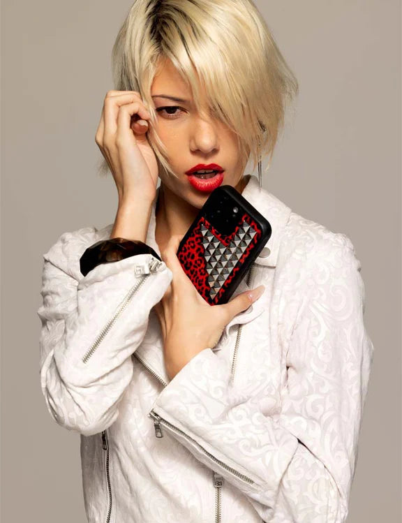 Red Meow Stud Phone Case (Red Leopard Print Punk Series) 