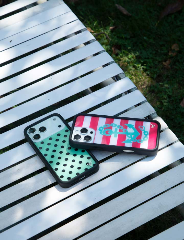 青瓷綠波卡點 Polka Dot Turquoise Black 手機殼