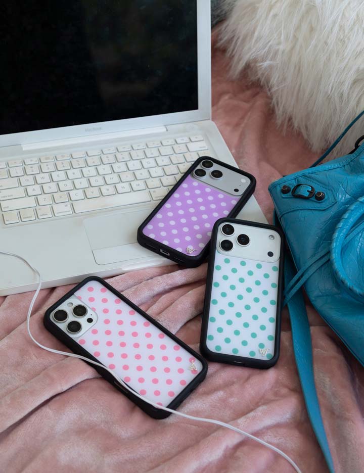 薄荷綠波卡點 Polka Dot White Turquoise 手機殼