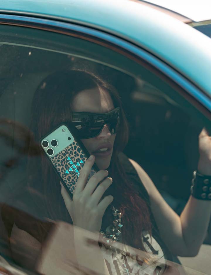 Leopard Print Stud Cross Meow Phone Case