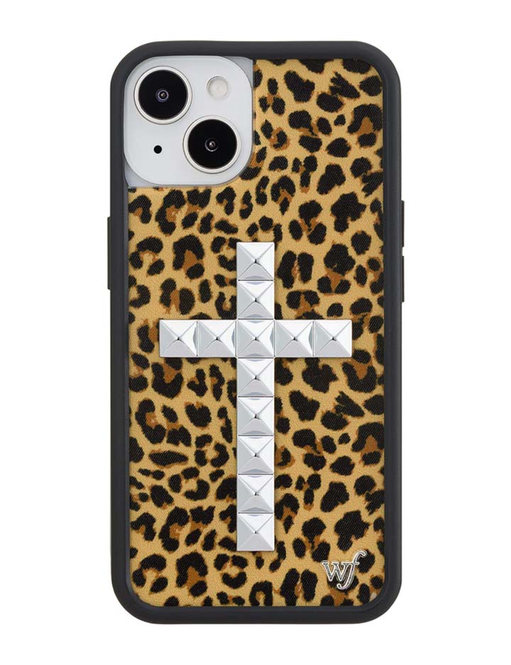 Leopard Print Stud Cross Meow Phone Case