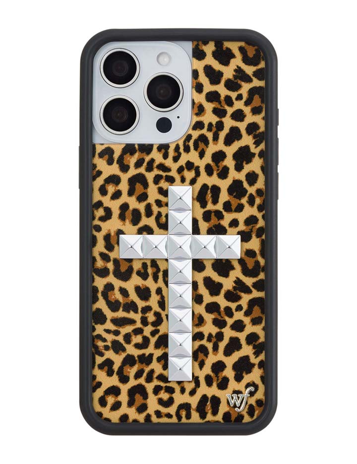 Leopard Print Stud Cross Meow Phone Case