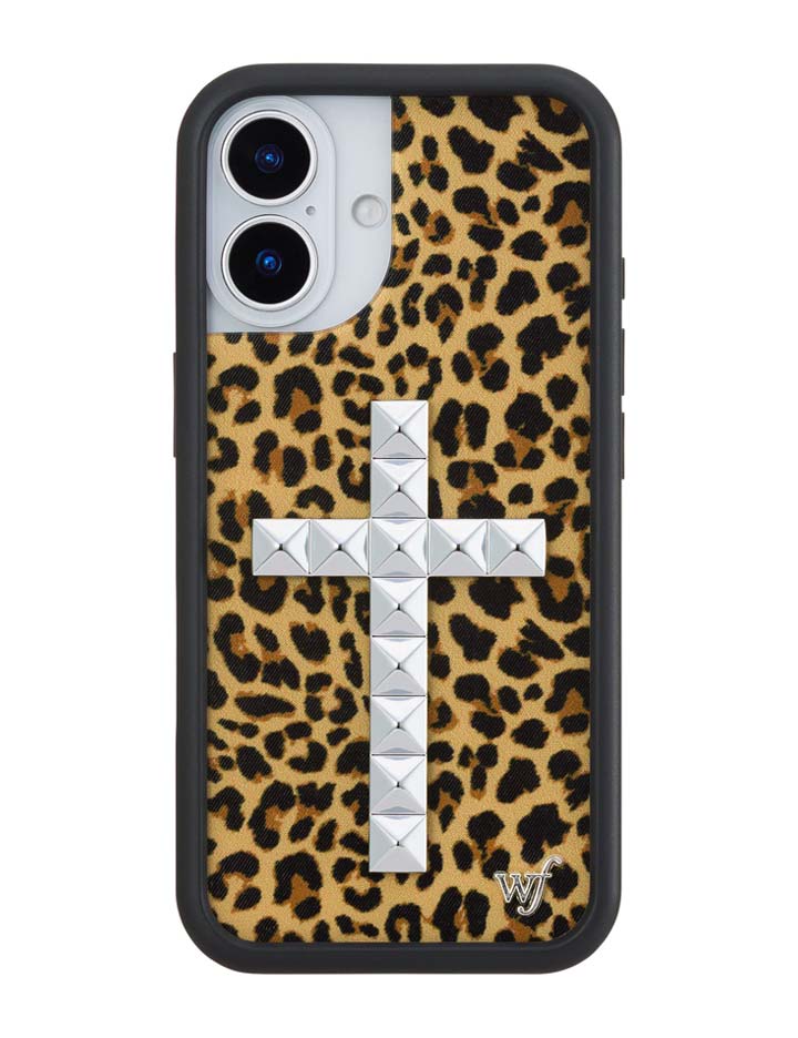 Leopard Print Stud Cross Meow Phone Case