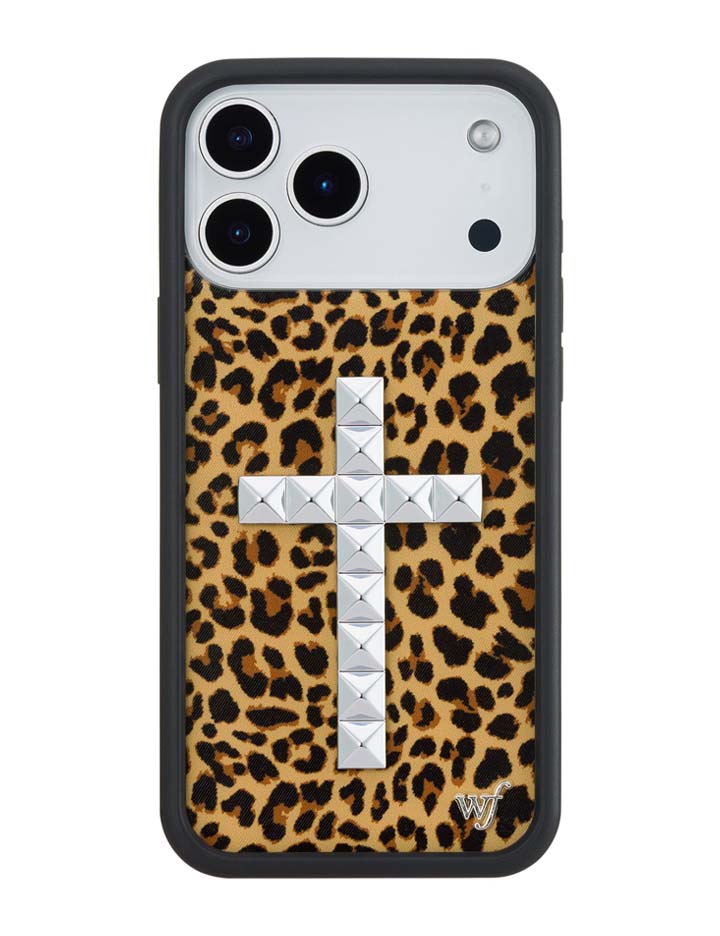 Leopard Print Stud Cross Meow Phone Case