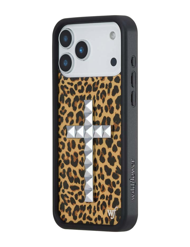 Leopard Print Stud Cross Meow Phone Case
